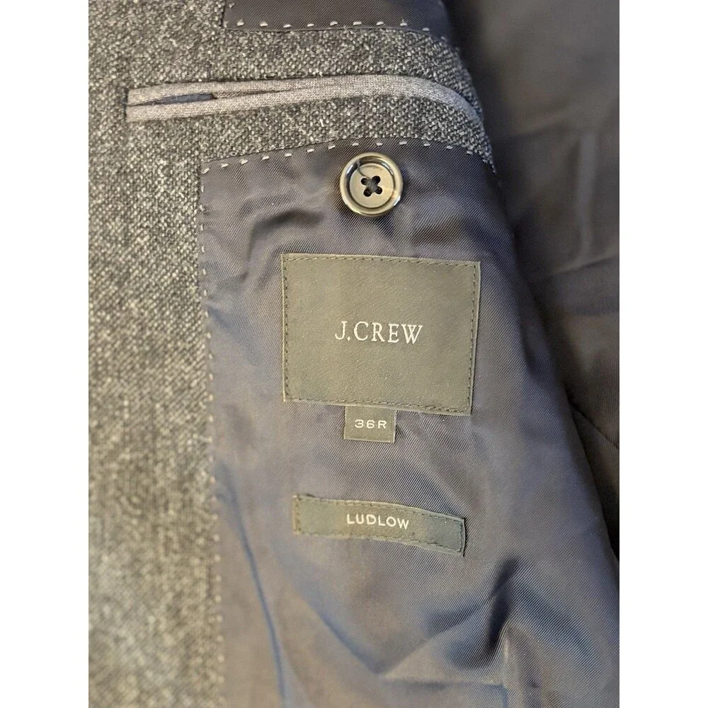 J CREW Ludlow Moon Blazer Men 36R English Wool Tweed Charcoal Gray Career Preppy